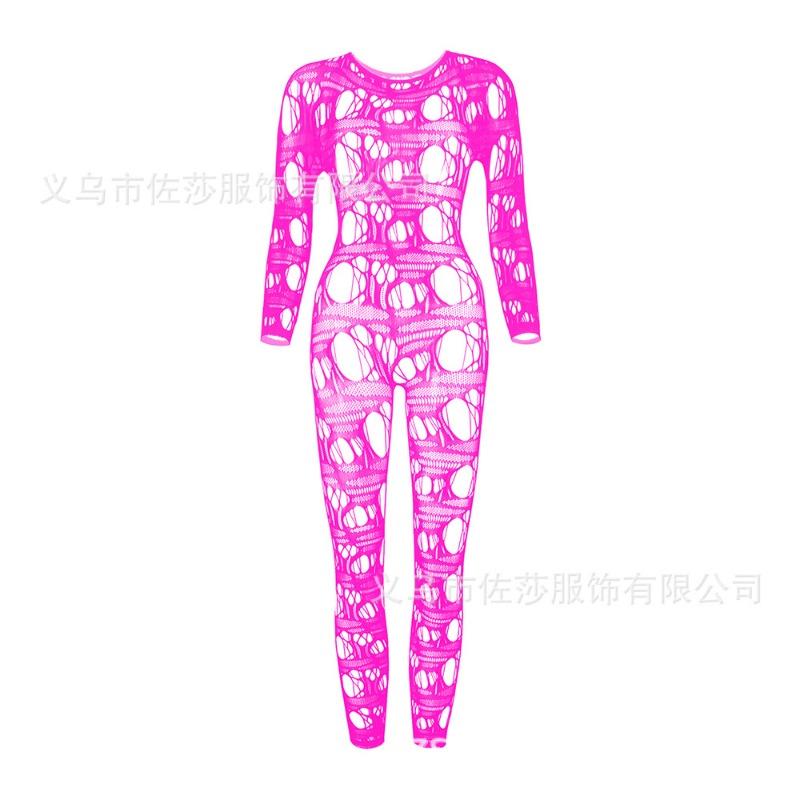 Sexy Underwear New Women's Jacquard Sexy One-piece Mesh Long-sleeved Hollow Tights Hollow