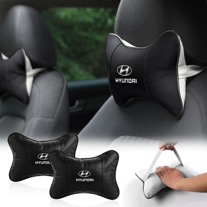 Car Seat Headrest Auto Logo Neck Pillow Car Accessories For Hyundai Accent Elantra Tucson Santafe Veloster Genesis Solaris