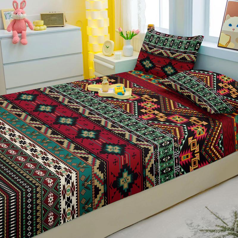 3-teiliges einfaches modernes Böhmen-Muster mattes dreiteiliges Spannbettlaken-Set, Schlafzimmer bedrucktes Bettbezug-Set, Bettwäsche