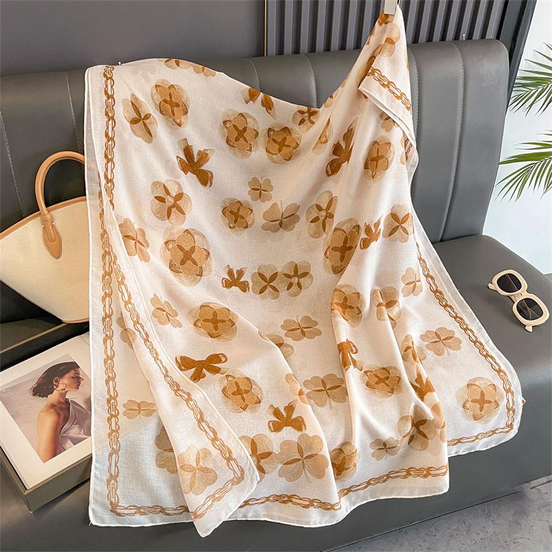 New Spring Women Cotton Scarf Beach Hijab Shawls and Wraps  Luxury Brand Flower Female Foulard Echarpe Designer Bandana