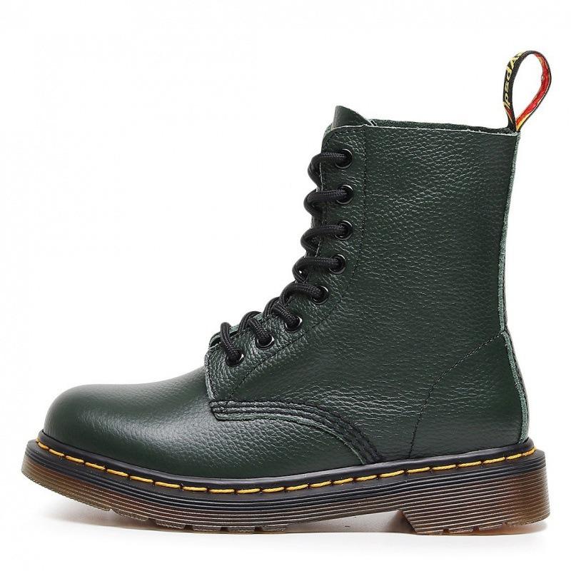 Lychee Pattern Tooling Boots Women's Head Layer Soft Cowhide Couple Short Boots British Leather Locomotive Boots
