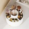 360° Rotating Makeup Organizer Cosmetic Storage with 5 Compartments Multi-Functional Holder for Brushes Stationery Unscented with Luxury Stripe Design