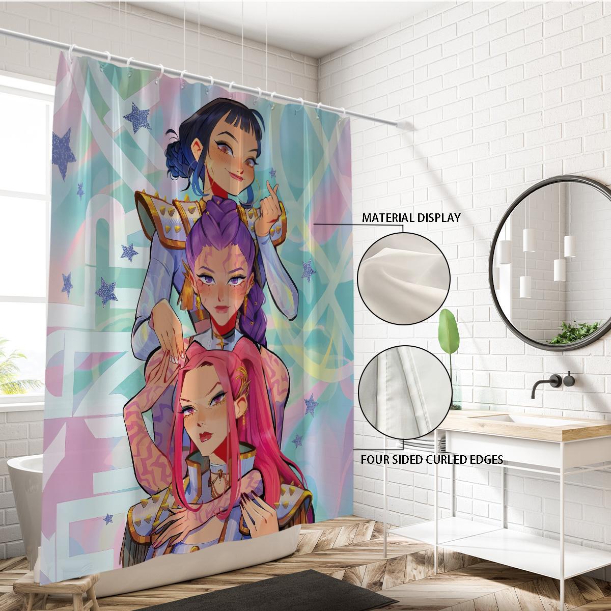 

1 шт. K-pop Истребители демонов Принт Водонепроницаемая Занавеска для душа Приватность Подвесная штора с 12 крючками Несколько размеров Машинная стирка 150*180cm