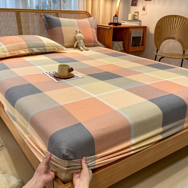 

[Мягкая простыня] 1 шт. Мягкий комплект простыней с принтом в клетку и облака | 1 простыня на резинке, изготовлен из высококачественной матовой ткани, подходит для спален 90*200cm 1pc