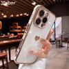 Plating Heart Laser Aurora Matte Case For iPhone 17 11 12 13 14 15 16 Pro Max Plus Camera Protection Silicone Shockproof Cover