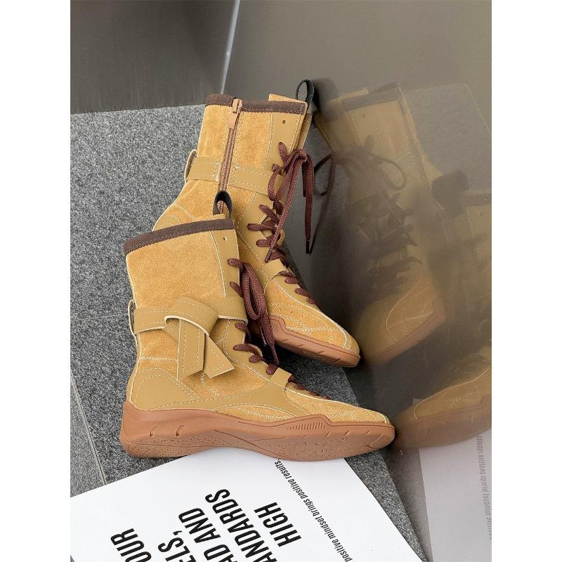 

Retro leather boxing boots women s summer new Martin boots platform boots medium boots 35 верблюд
