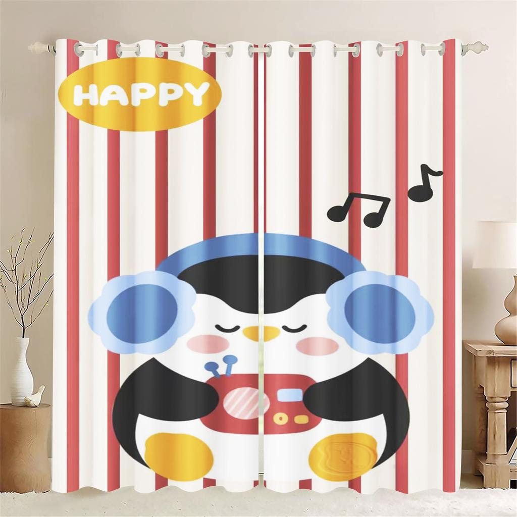 Light Blocking Curtain Cartoon Penguin Bedroom Window Living Animation Children Room Fashion Style Home Decoration Made Of Polyester Washable Ready