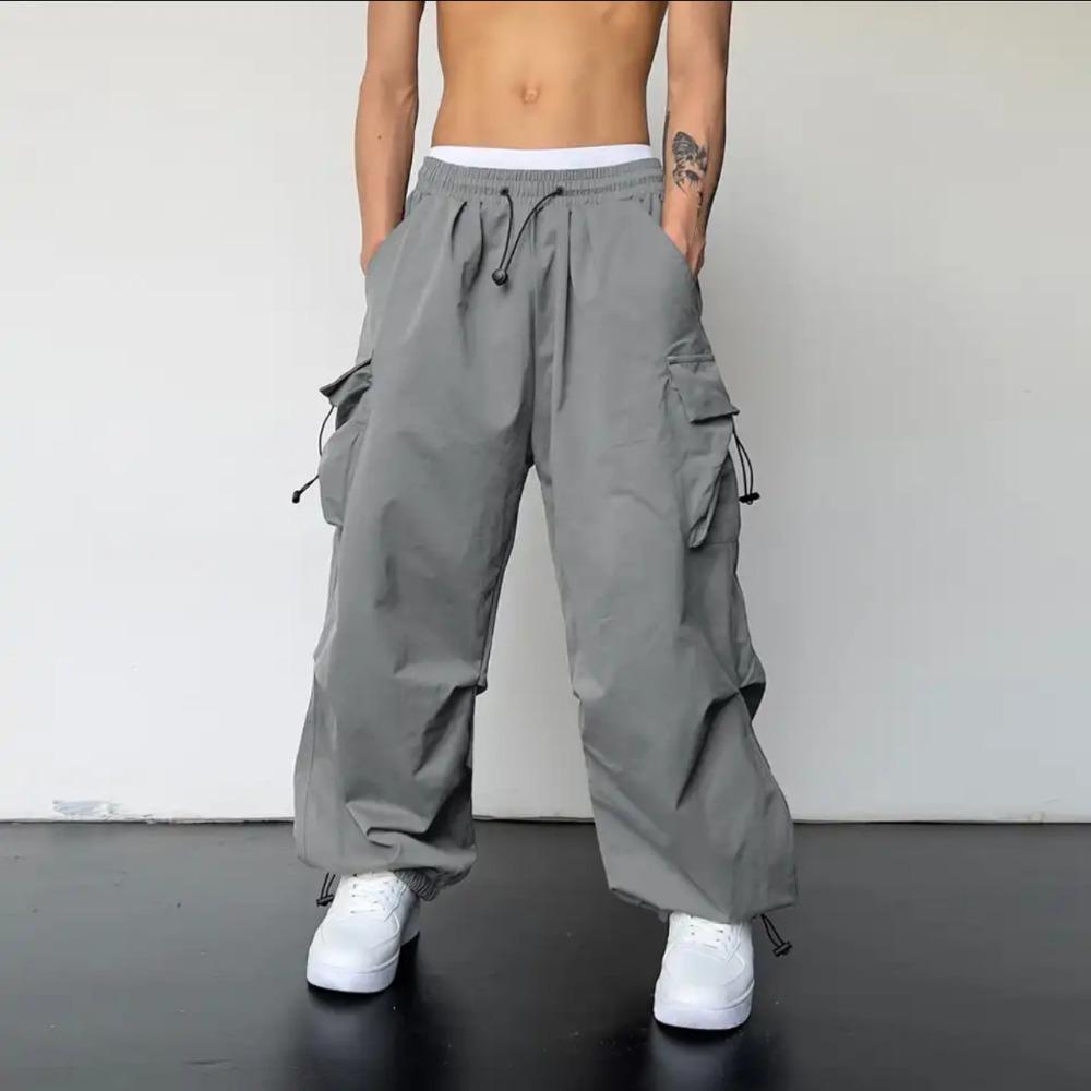 Herren Amerikanische Schnelltrocknende Cargohosen, Sommer Neue Fallschirmhosen, Damen Hohe Taille Weiter Bein Lässige Sport Lange Hosen XL graue