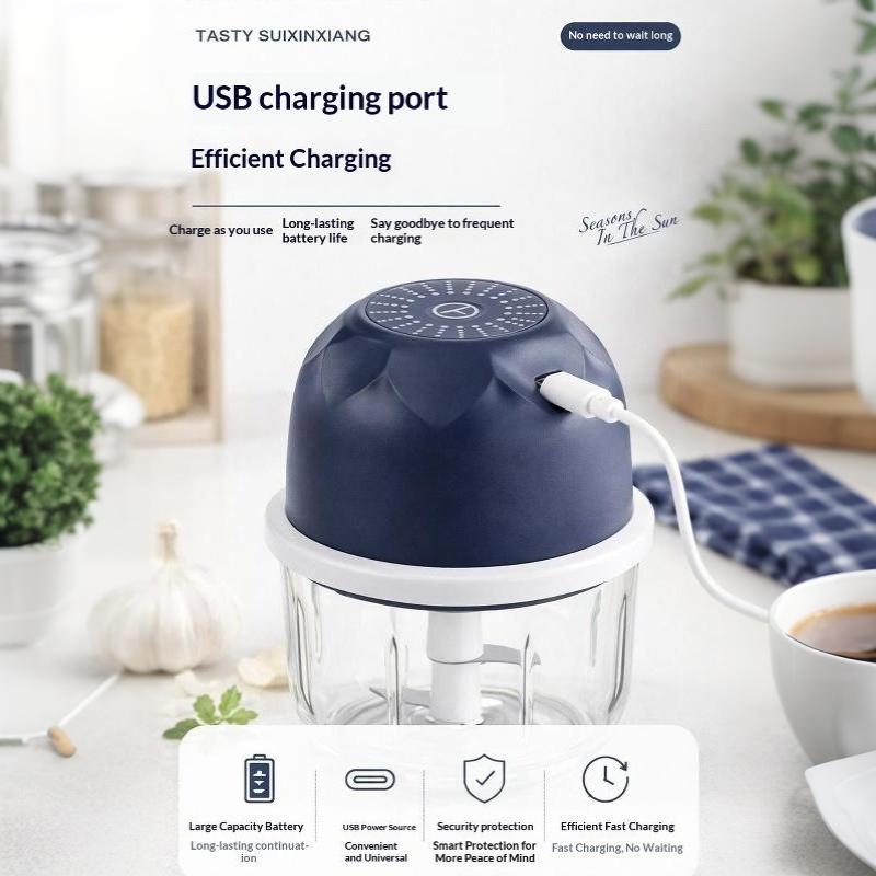 Wireless Electric Garlic Chopper 2 Stainless Steel Blades 250Ml Glass Container For Home Kitchen Mincing Garlic Veggies Spices