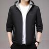 Men's Spring Windproof Jacket with Detachable Hood - Business Casual for Middle-Aged & Elderly
