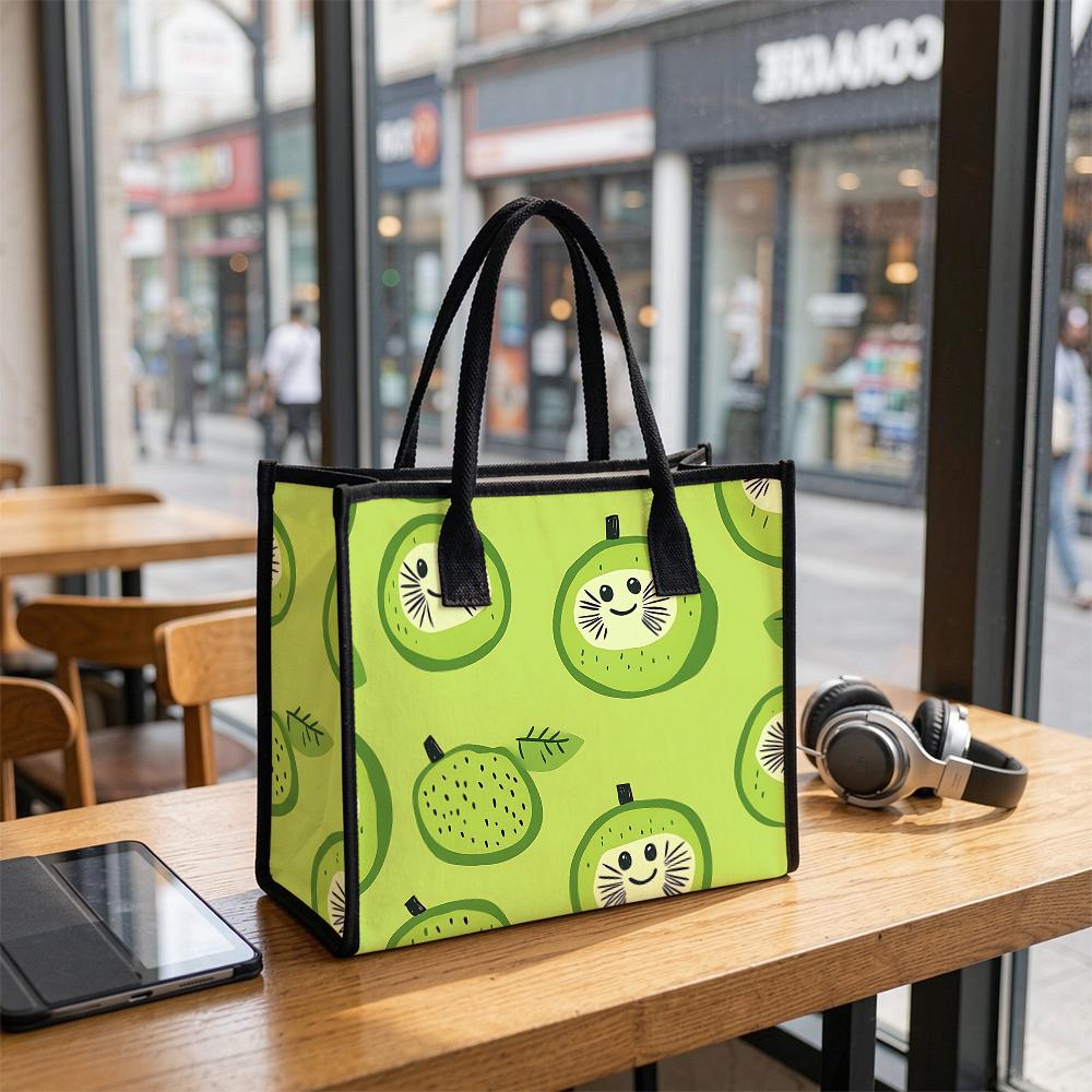 Cute Kiwi Print Canvas Tote Bag Lightweight Reusable Shopping Handbag