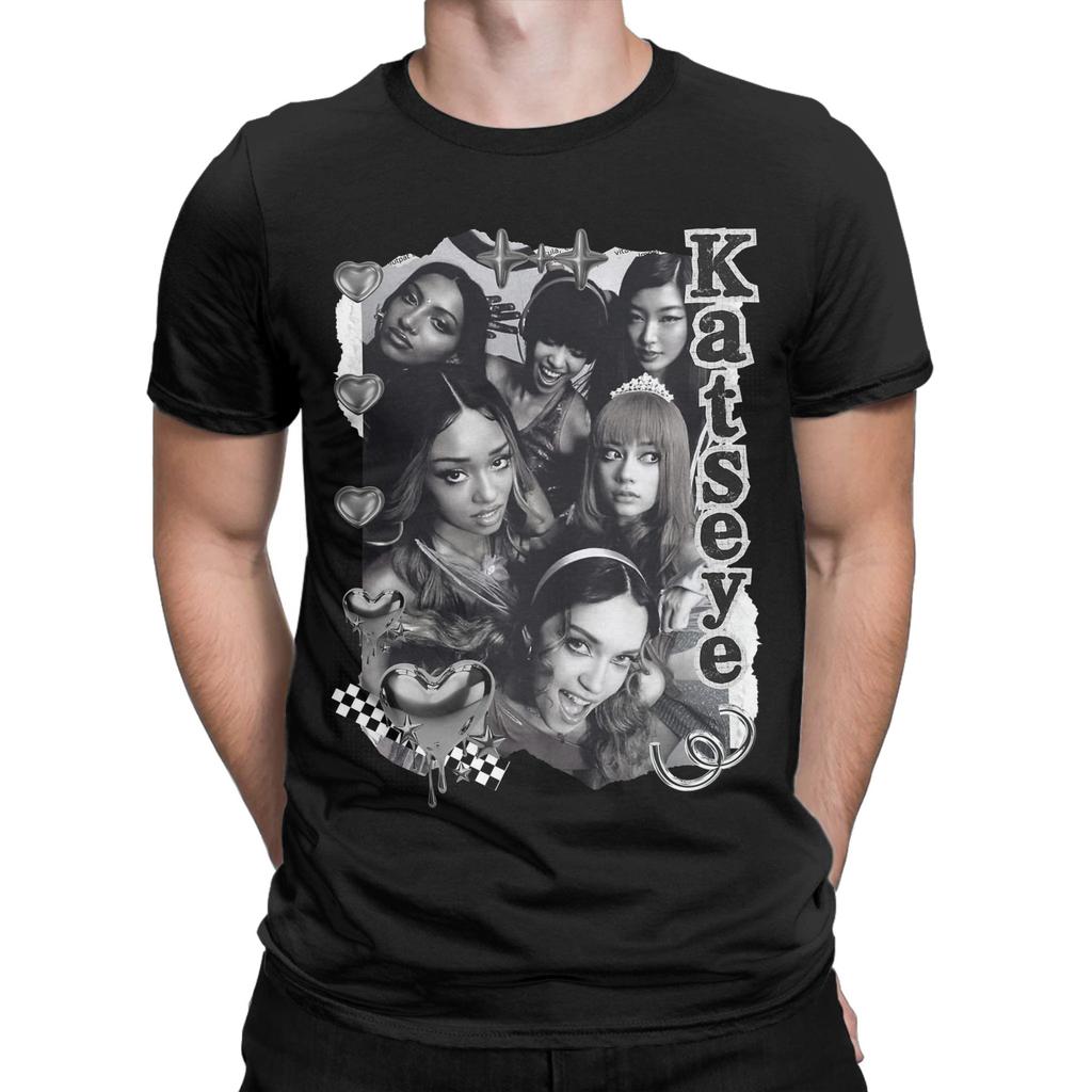 Herren KATSEYE Kpop Y2K Gruppe T-Shirt 100% Baumwollkleidung Hipster Kurzarm Rundhals T-Shirts Übergröße T-Shirts