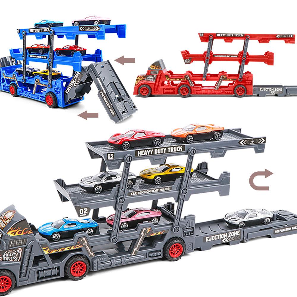Children's Folding Transport Truck Car Model Set Vehicles Trailer Three-Layer Ejection Railcar Boy's Catapult Rail Toys Boys