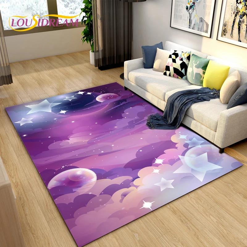 Cartoon Universe Starry Sky Planet Area Rug,Carpet Rug for Living Room Children's Bedroom,Kids Play Game Floor Mat,Anti-slip Mat