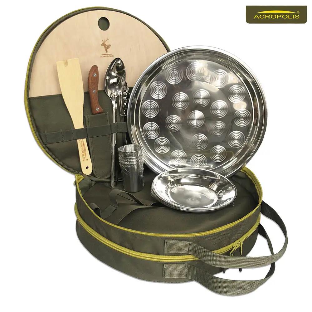 Picnic Set (dishes for 4 People + Frying Pan 40 Cm + Bag for 2 Compartments). A Gift Set for Active Recreation.