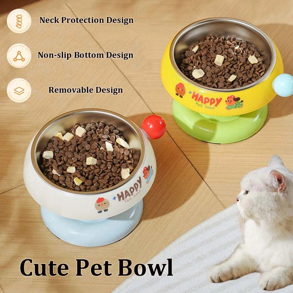 Anti Slip Pet High Footed Bowl Cartoon Cat Bowl Multifunction Cat Food Water Bowl  Home