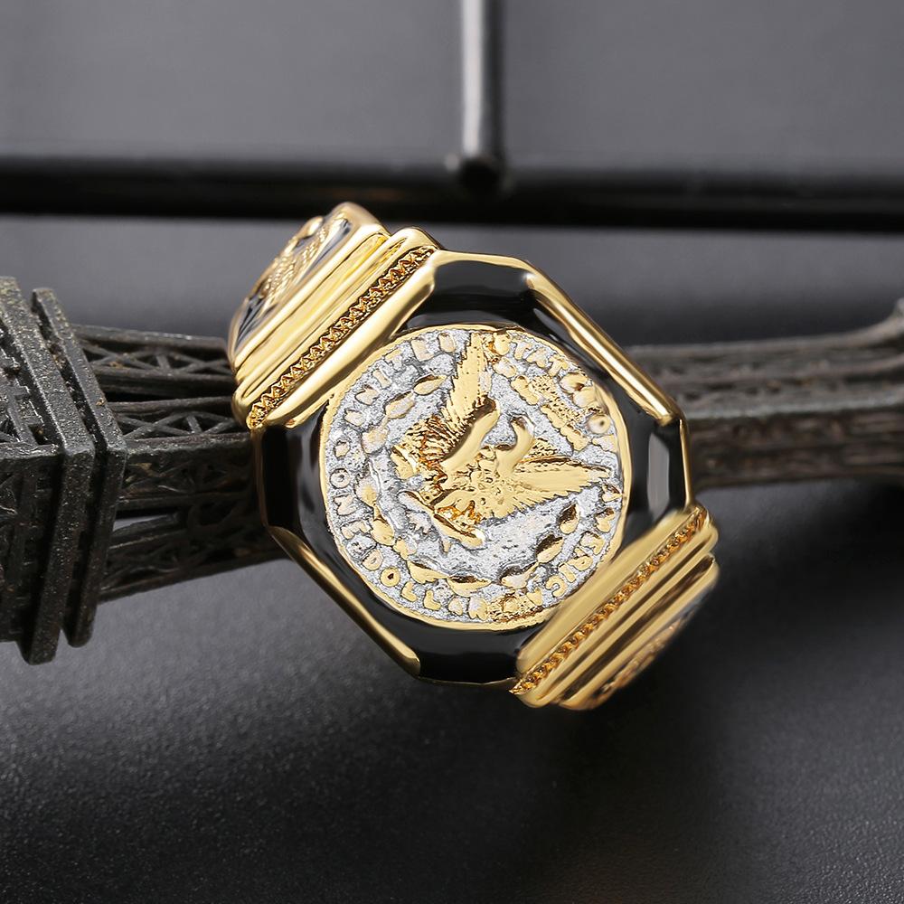 Silver King Ring Gold Plated American Eagle Dollar Mens Two Tone Jewelry