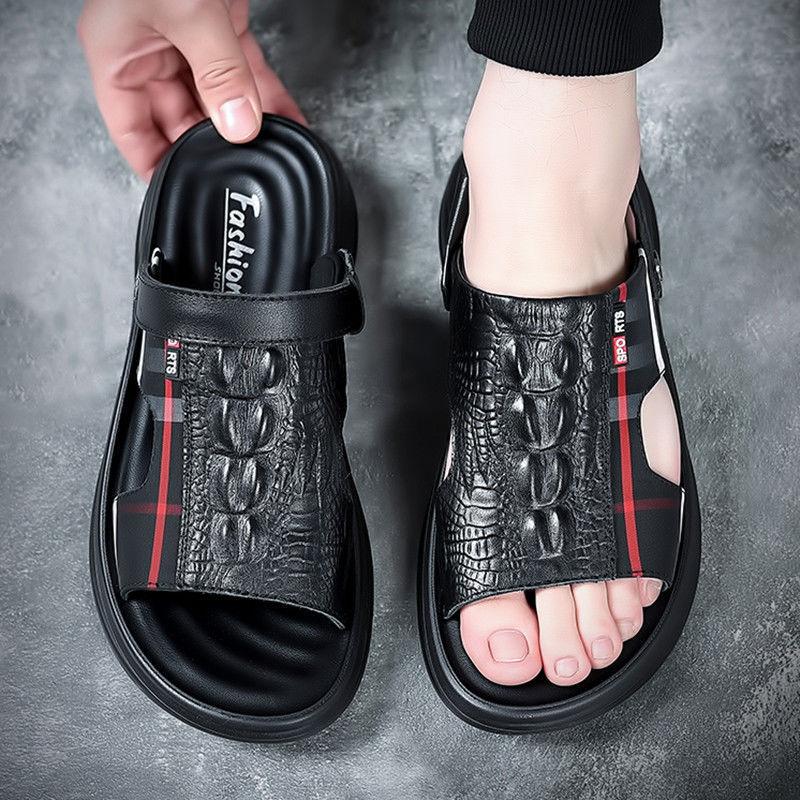Sandalen Herren Plateau Offene Zehen Herren Strandschuhe Weiche Sohle Mode Große Größe Outdoor Leder Lässige Pantoletten Herrenschuhe