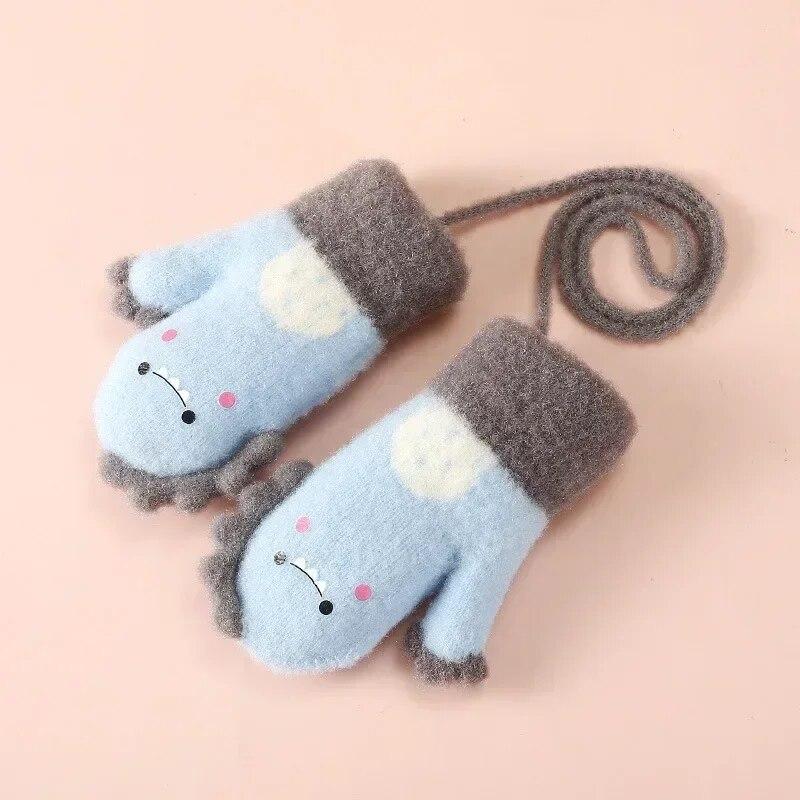 Cartoon Dinosaurier Baby Handschuhe Warme Herbst Winter Kinder Mädchen Junge Voller Finger Handschuhe Gestrickte Dicke Outdoor Kinder Kleinkind Fäustlinge