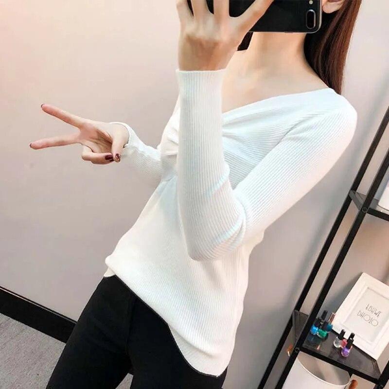 Pullover mit V-Ausschnitt für Damen, schmale Passform, kurzes Oberteil, Pull-Pullover, Strickpullover, solide Langarm-Damen, Frühling und Herbst