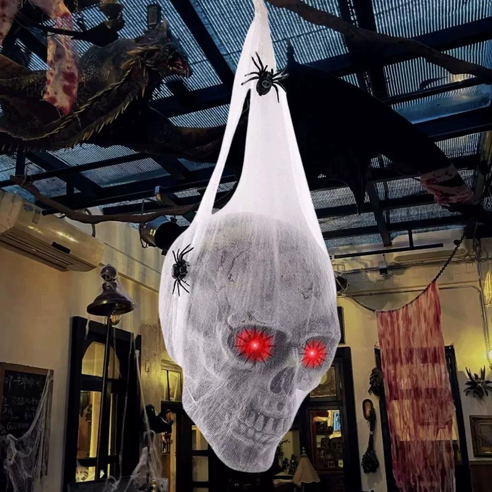 Sound-Activated Halloween Glowing Spider Skull LED Red Eye Spider Ghost House Secret Room Terrifying Atmosphere Decoration
