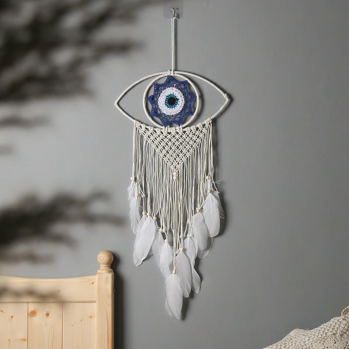 

Devil s Eye White Weaving Dreamcatcher Handmade Weaving Dreamcatcher Room Decoration 55x17.5CM білий