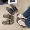 Women's Summer Soft Bottom Double Strap Sandals - Trendy Square Buckle Beach Slippers