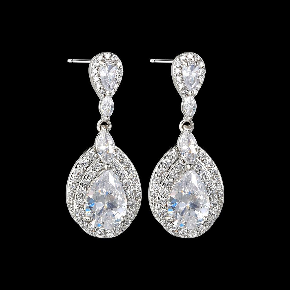 Elegant Long Teardrop Zirconia Dangle Earrings for Evening Wear and Brides