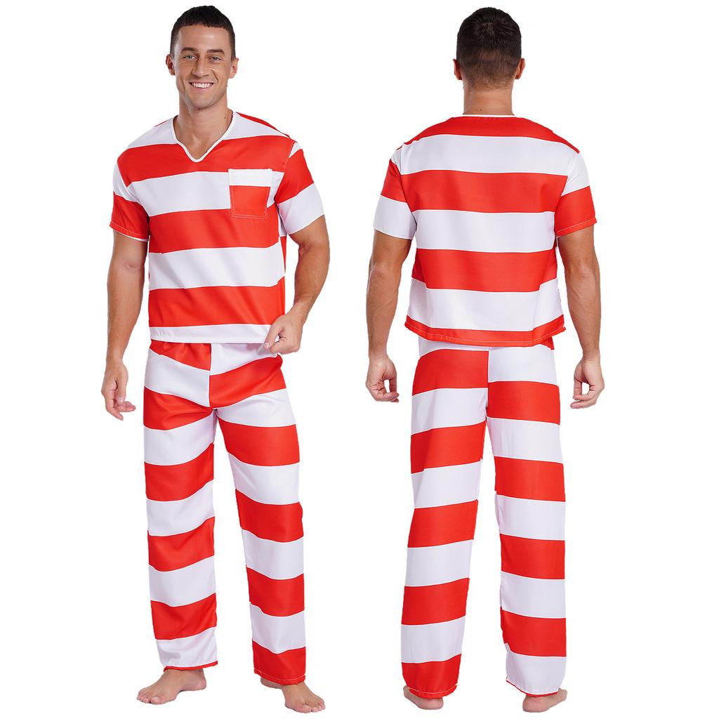 Tenue Déguisement Fête Costume Prisonnier Orange Homme - Déguisement Prison Complet Déguisement Halloween Wicked Costumes