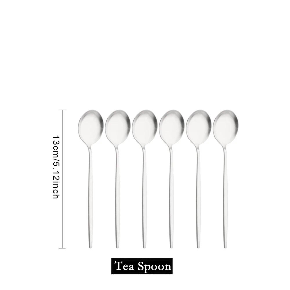 6Pcs Silver Tableware Set Knife Fork Long Handle Spoon Dinnerware Dessert Flatware Matte Cutlery Stainless Steel Silverware