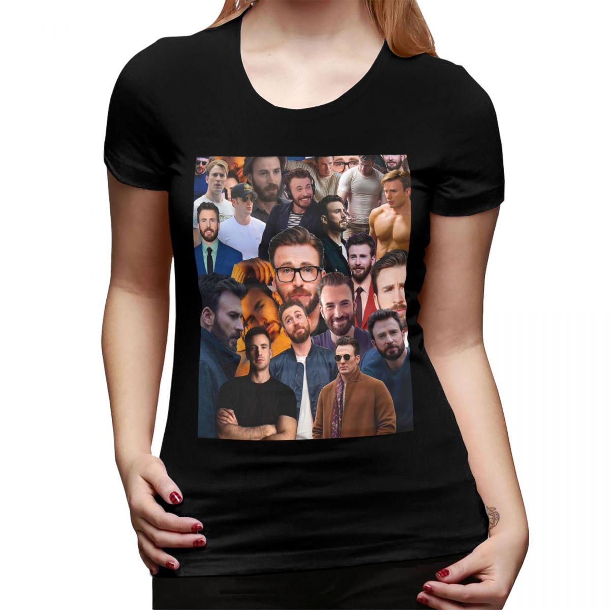 

Chris Evans Photo Collage TShirt for Women Crew Neck Streetwear T Shirts Womens Short Sleeve Summer Clothes Tops XXL