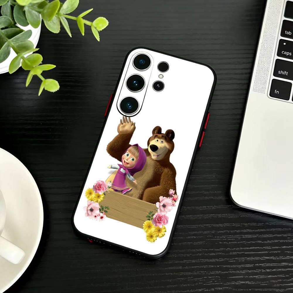 Cute R-Masha and Bears Phone Case For Samsung S26,S25,S24,S23,S22,S30,S21,Ultra,Plus,FE 5G Black Soft Cover