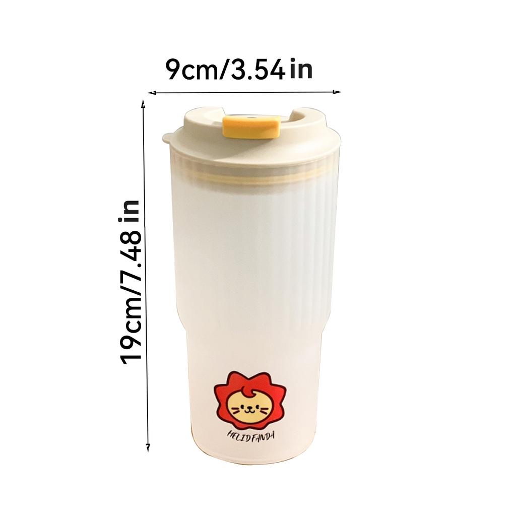 WORTHBUY 650Ml Cute Plastic Milk Coffee Cup With Lid Travel Sport Portable Large Capacity Water Cup Tumbler For Kids Adult
