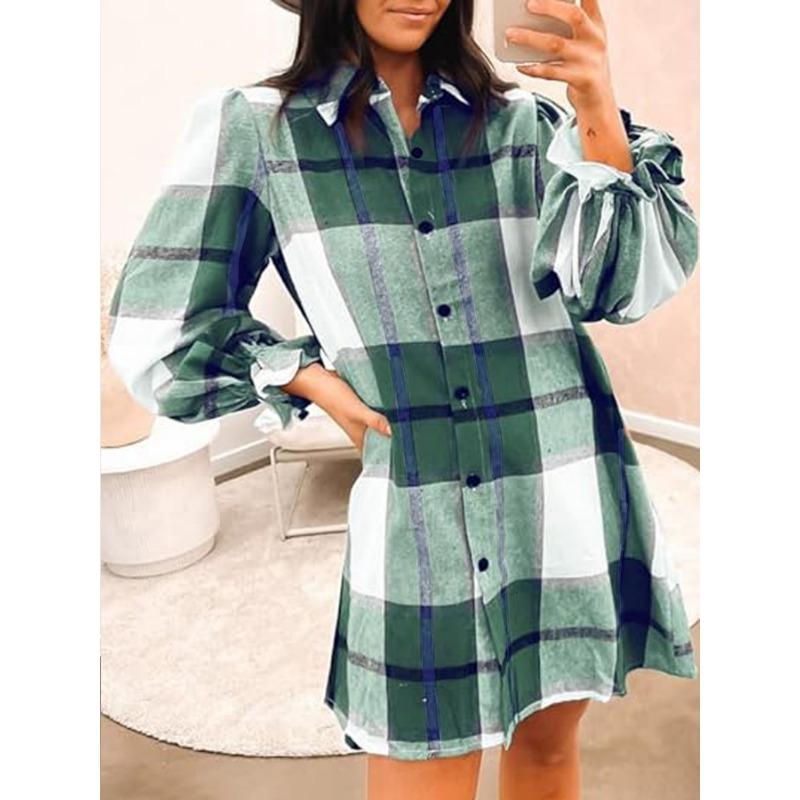 

Женское клетчатое платье свободного кроя с оборками до колена XL зелёный