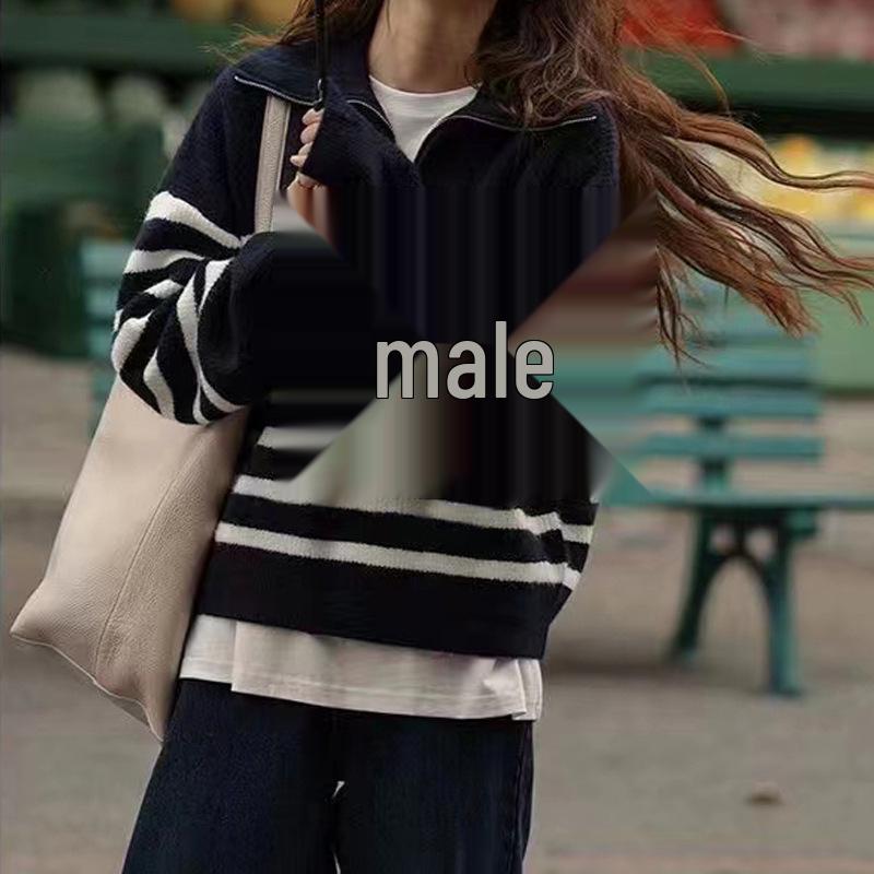 Women's Half-Zip Stand-Up Collar Sweater - Soft, Loose, Lazy Style Knit for Autumn & Winter