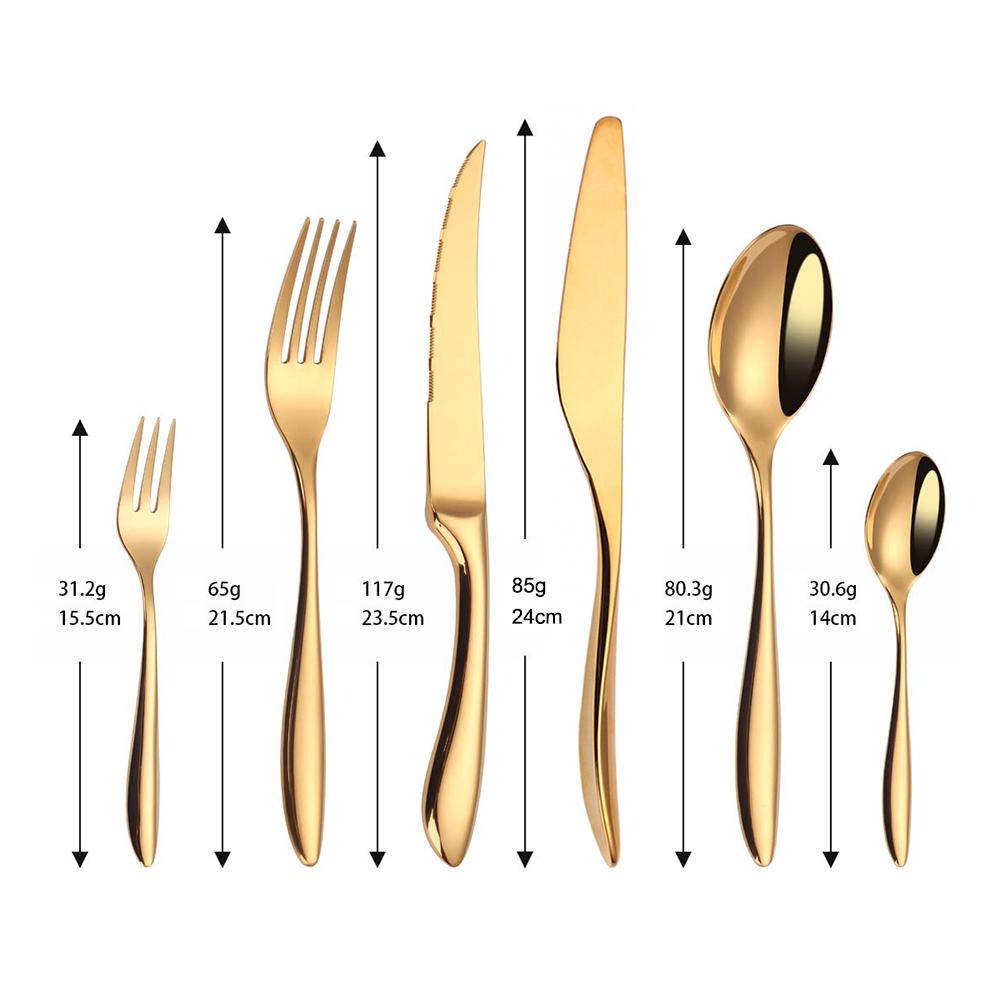 6/16/20/24 Stück Gold Geschirr Edelstahl 304 Besteckset Westliches Dinner-Set Spiegel Messer Gabel Löffel Glatter Griff Besteck