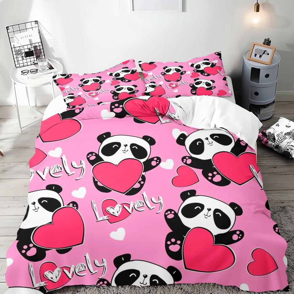 Cartoon Panda Anime Cute Duvet Cover Home Pillowcase Set Adult Bedroom Children Comforter Bedding