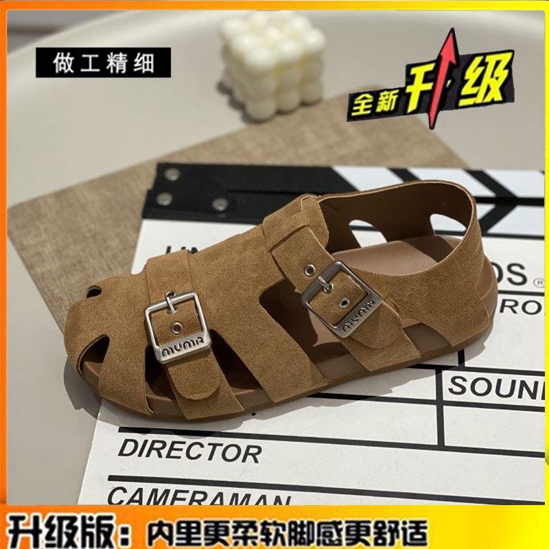Cowhide version~ Leather platform sandals women's 2025 summer new models with skirts Hollow pig cage shoes Baotou Roman shoes