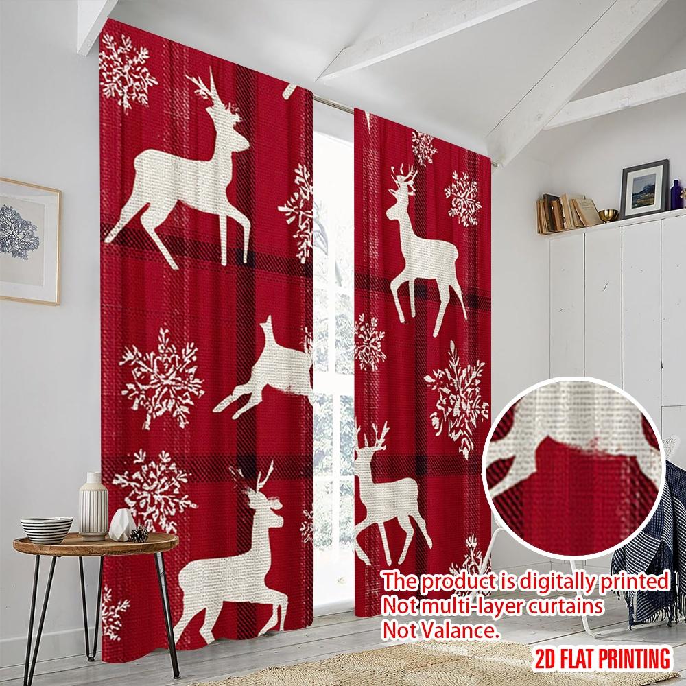 2pcs,2D Plane Printing Print Curtains Christmas Elk Bell Versatile 100% Polyester (without Rod) Gifts for Bedroom, Office,