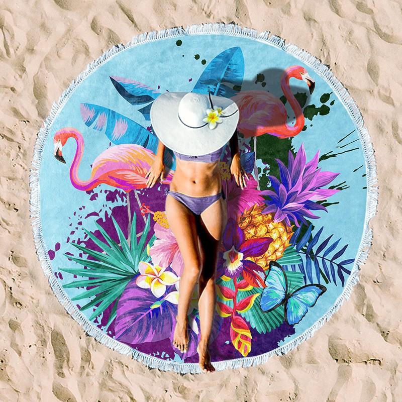 Ultrafine Microfiber Round Beach Towel Adults Quick Dry Digital Print With Fringe Trim Multipurpose Sand Mat Pool Travel Yoga Picnic