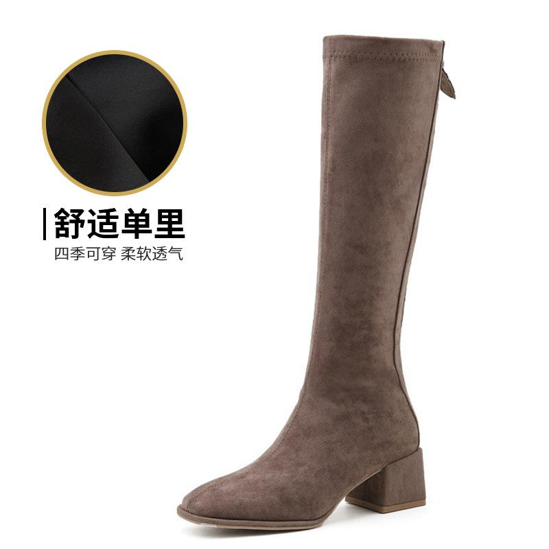 2024 autumn and winter square head thick heel knight boots women's tall rear zipper long boots Korean version ins wind long boots children