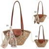 Straw Woven Beach Bag Summer Hand-Woven Underarm Bag with Ribbon Women Large Capacity Knitted Tote Bag Bohemian Braiding Handbag