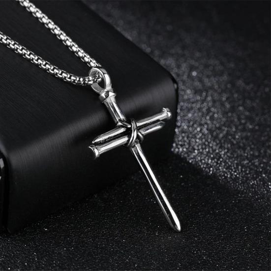 Man Women Titanium Steel Cross Pendant Long Chain Necklace Jewelry Gift