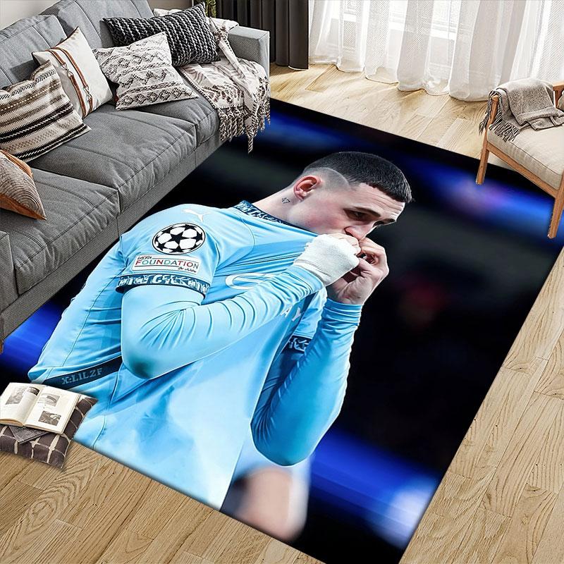 Phil Foden Flannel Printed Carpet, Home Sofa Decoration for Living Room & Bedroom, Non‑Slip Play Flannel Floor Mat for Game Room