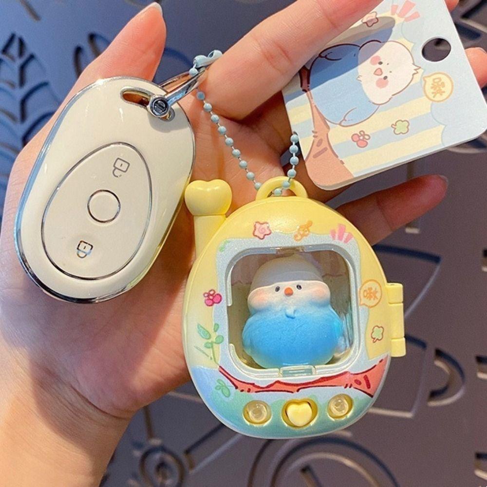 Retro Television Light Up Pendant Press Flash Birds Doll Keyring Parrot Keychain Birthday Gifts