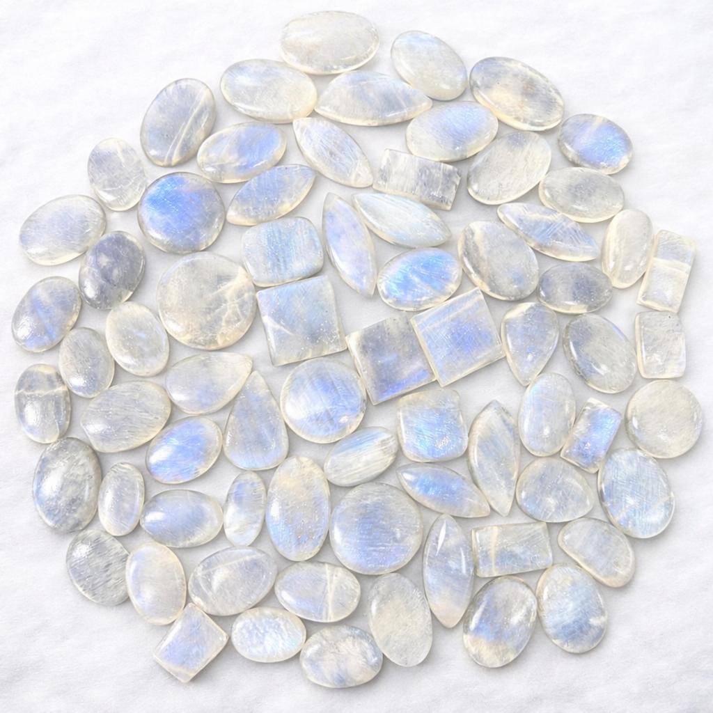 AAA Rainbow Moonstone Cabochon Wholesale Lot – Flashy Natural Gemstone Crystals