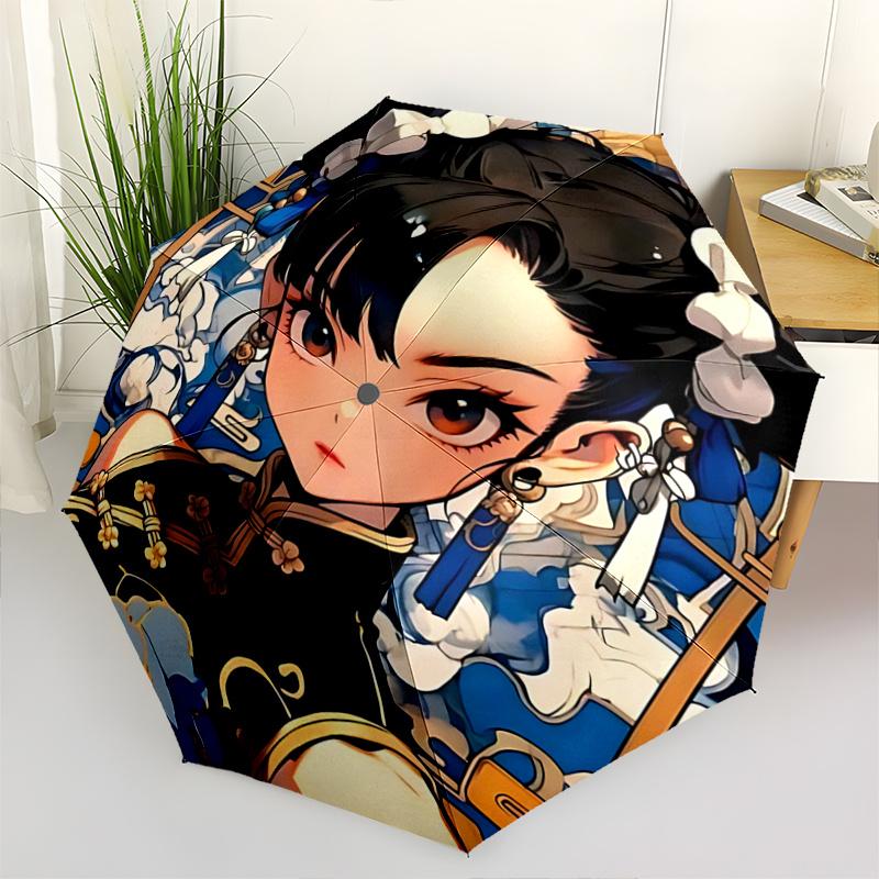 

1pc Floral Embroidered Automatic Opening/Closing Umbrella with 8-Bone Iron Frame - Portable Tri-Fold Design, Perfect for Outdoor Use, Festive Gif