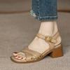 Fashion Cross-strap Mid-heeled Sandals Women's Summer 2025 Fashion Buckle-strap Open-toed High-heeled Women's Thick-heeled Sandals