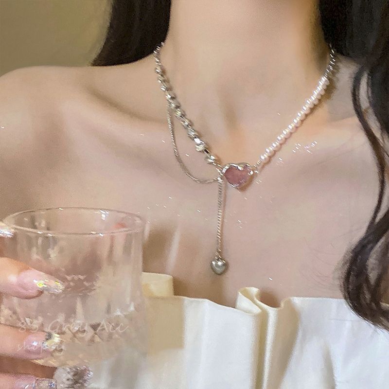 Pearl Love Necklace Women's 25 New Temperament Sweet Cool Style Spice Girl Fashion Versatile Clavicle Chain