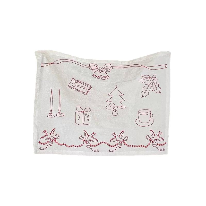 1Pc Cotton Christmas Cover Cloth Photography Props Christmas Pattern Decorative Cloth Embroidery Meal Mat Background Cloth